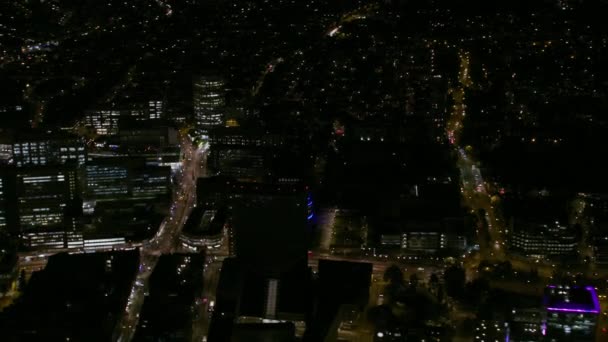 Vista Aérea Por Noche Londres Paisaje Urbano Calles Iluminadas Tráfico — Vídeos de Stock