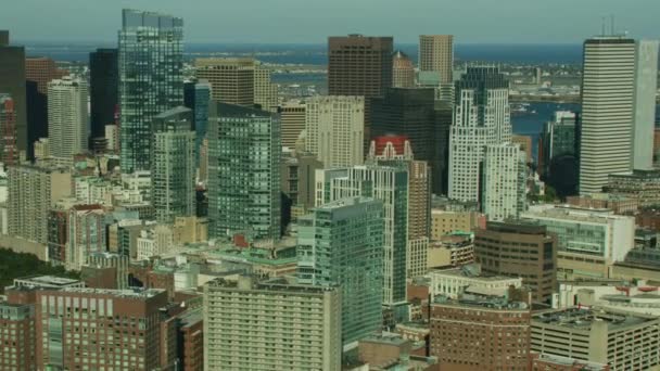 Vista Aérea Ciudad Los Edificios Rascacielos Metropolitanos Centro Boston Oficina — Vídeo de stock