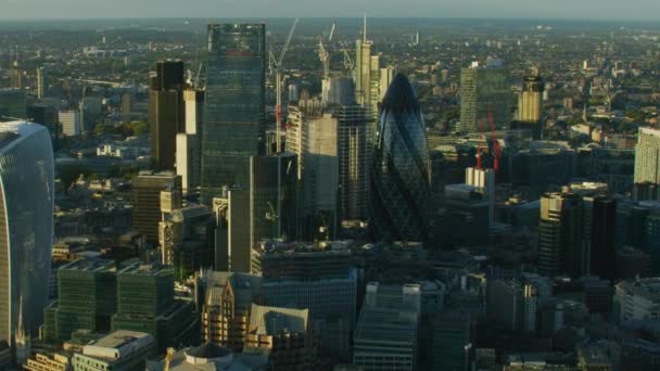 Londen November 2017 Zonsondergang Luchtfoto Londense Financiële Wijk Skyline Moderne — Stockvideo