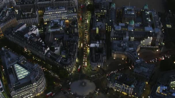 Aerial Night View Trafalgar Square Admiralty Arch London Cityscape River — Stock Video
