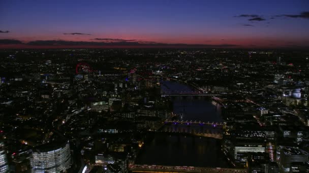 London November 2017 Aerial View Night London Cityscape Illuminated Structures — Stock Video