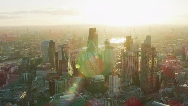 London Storbritannien November 2017 Solnedgång Flygfoto Med Solen Flare Moderna — Stockvideo