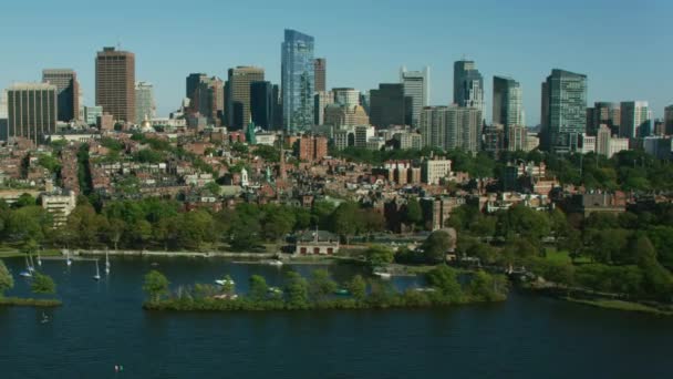 Boston Usa November 2017 Aerial Waterfront Stadsutsikt Metropolitan Skyskrapa Byggnader — Stockvideo
