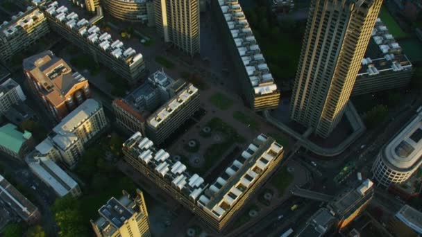 Aerial Sunset View Barbican Centre Arts Exhibitions Venue Rooftops London — Stock Video