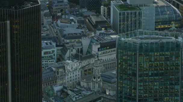 Vista Aérea Atardecer City London Arquitectura Moderna Rascacielos Comerciales Walkie — Vídeos de Stock