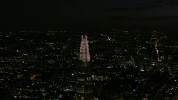 London November 2017 Aerial Night View Shard Skyscraper Pyramidal Tower — Stock Video