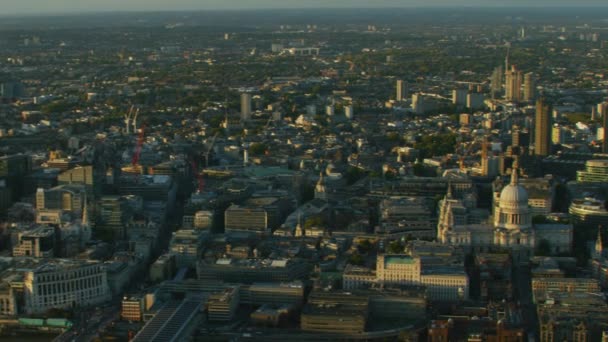 Пташиного Польоту Захід Сонця Над Лондонського Сіті Горизонт Паулс Собор — стокове відео