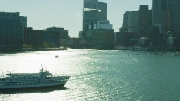 Boston Usa November 2017 Aerial Waterfront City View Ferry Terminal — Stock Video