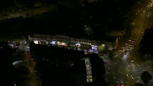 Vista Aérea Por Noche Londres Farolas Comerciales Por Menor Edificios — Vídeo de stock