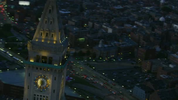 Boston Usa Listopada 2017 Antena Podświetlana Noc Widokiem Miasto Metropolitan — Wideo stockowe