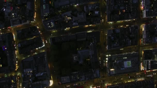 Vista Aérea Para Telhado Noite Luzes Iluminadas Londres Cidade Ruas — Vídeo de Stock