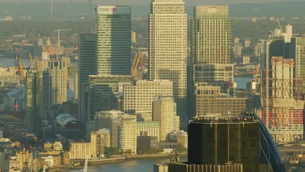 London November 2017 Aerial View Sunset Canary Wharf London Cityscape — Stock Video