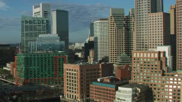 Luftaufnahme Der Großstadt Wolkenkratzer Gebäude Der Innenstadt Von Boston Finanzamt — Stockvideo