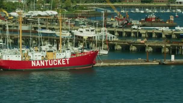 Boston Usa November 2017 Aerial View Nantucket Lightship Lv112 Boat — Stock Video