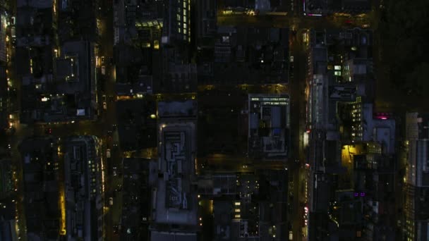 Vista Aérea Telhado Noite Cidade Metropolitana Iluminado Edifício Luzes Rua — Vídeo de Stock
