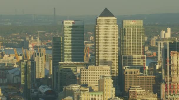 London Storbritannien November 2017 Flygfoto Sunset Canary Wharf Finansdistriktet Moderna — Stockvideo