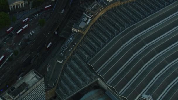 London Storbritannien November 2017 Solnedgång Flygfoto Över Waterloo Station Järnvägsspår — Stockvideo