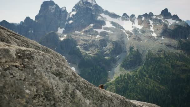 Jovem Ativo Caucasiano Americano Aventura Alpinista Escalada Mount Habrich Squamish — Vídeo de Stock