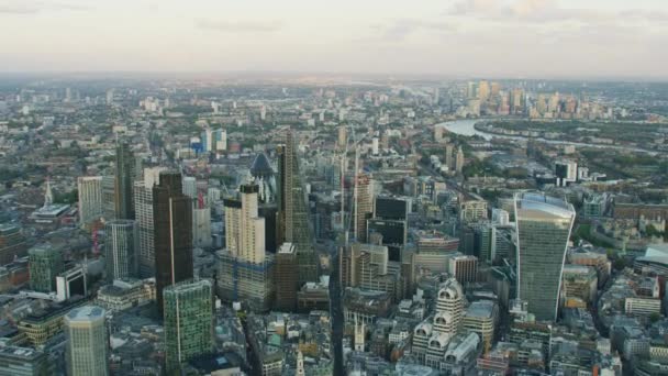 Londen November 2017 Zonsondergang Luchtfoto Londense Financiële Wijk Wolkenkrabbers Walkie — Stockvideo