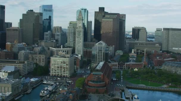 Boston Usa November 2017 Flygfoto Över Boston City Skyskrapor Anpassad — Stockvideo