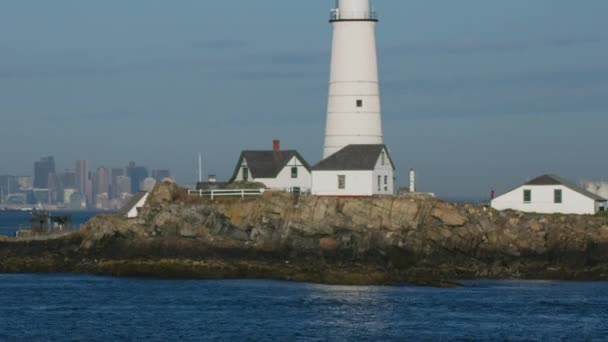 Luchtfoto Van Boston Licht Een Vuurtoren Plymouth County Massachusetts Bay — Stockvideo