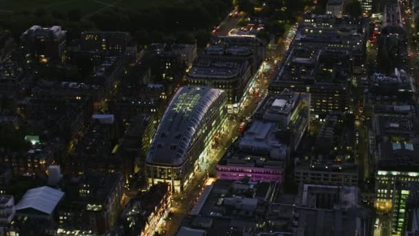 Vista Aérea Nocturna City London Tráfico Vehículos Farolas Iluminadas Oxford — Vídeos de Stock
