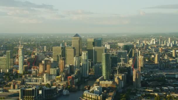 Londen November 2017 Luchtfoto Van Bij Zonsondergang Canary Wharf Financiële — Stockvideo