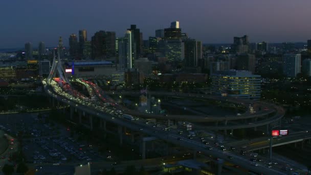 Бостон Сша Листопад 2017 Року Повітряна Нічний Освітленій Погляд Кабелю — стокове відео