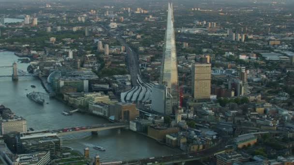 Vue Aérienne Coucher Soleil London City Skyline River Thames Shard — Video