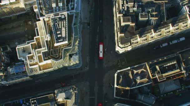 Luchtfoto Bij Zonsopgang City London Opbouw Van Daken Straten Openbaar — Stockvideo