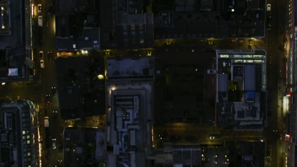 Aerial Overhead Rooftop View Night Metropolitan City Illuminated Building Street — Stock Video