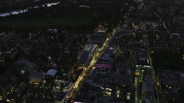 Vista Aérea Aérea Noite Cidade Londres Luzes Rua Oxford Street — Vídeo de Stock