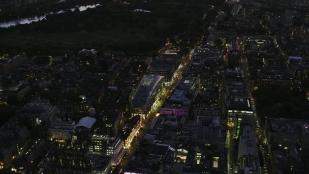 Aerea Vista Aerea Notturna City London Lampioni Oxford Street Marble — Video Stock