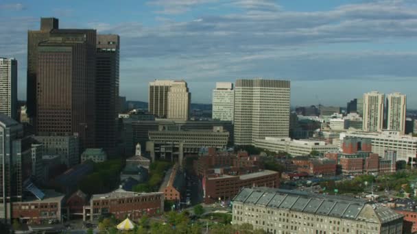 Aerial Overhead City View Quincy Market Old Building Faneuil Hall — Stock Video