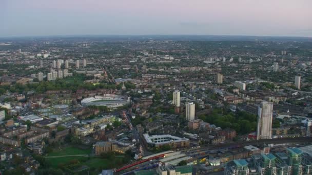 Aerial Sunset View London Cityscape Oval Cricket Ground Mi6 Building — Stock Video