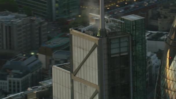 London November 2017 Luftaufnahme Der Glasfassade Des Gurkenwolkenkratzers Bei Sonnenaufgang — Stockvideo