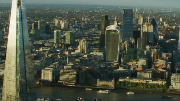 Londen November 2017 Zonsondergang Luchtfoto Met Zon Flare Shard Wolkenkrabber — Stockvideo