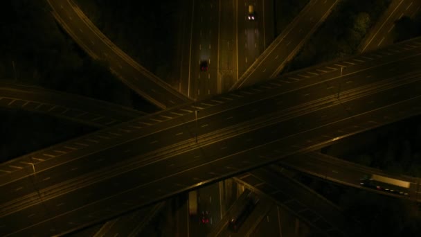 Aerial View Night Vehicles Travelling Motorway Flyover London Multi Lane — Stock Video