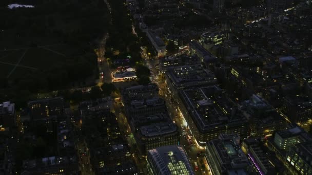 Flygfoto London Stadsbilden Natten Upplyst Gatubelysning Närtrafik Oxford Street Marble — Stockvideo