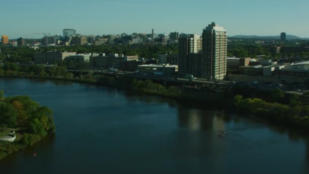 Vista Aérea Del Histórico Puente Universidad Boston Harvard University Bridge — Vídeos de Stock