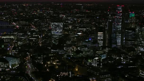 Vista Aérea Skyline Noite Londres Cidade Luzes Distrito Financeiro Arranha — Vídeo de Stock