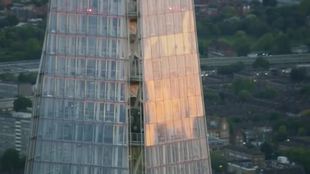 London November 2017 Aerial Close View Sunset Sunlight Reflections Shard — Stock Video