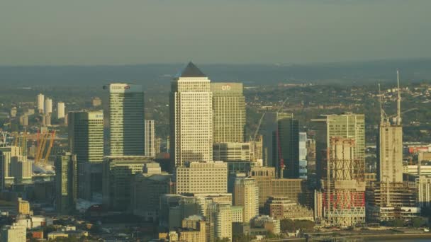 Лондон Великобритания Ноябрь 2017 Вид Воздуха Закат Canary Wharf Docklands — стоковое видео