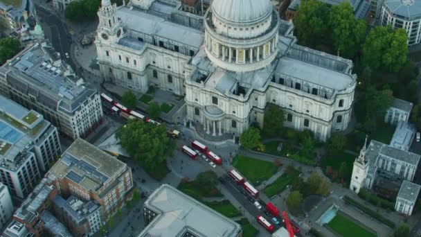 Luchtfoto Bij Zonsondergang Pauls Cathedral Verkeer Straten Van Stad Van — Stockvideo