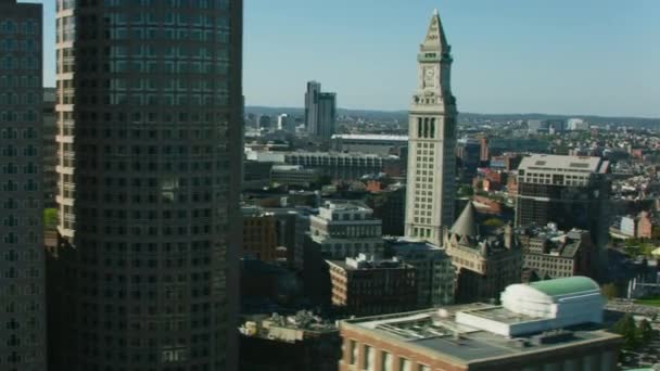 Aerial City View Metropolitan Custom House Ornate Building Downtown Boston — Stock Video