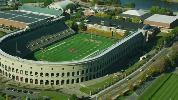 Boston Noviembre 2017 Vista Aérea Universidad Harvard Histórico Estadio Fútbol — Vídeos de Stock