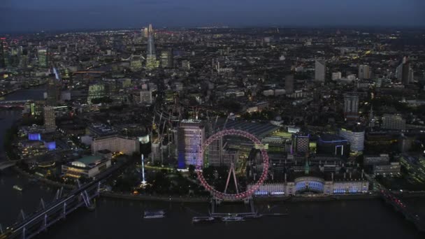 Londra Ngiltere Kasım 2017 Gece Işıklı Londra Cityscape Londra Göz — Stok video