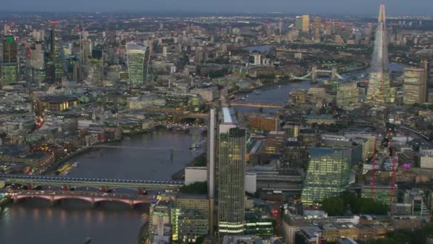 London November 2017 Luftaufnahme London Stadtbild Beleuchtete Gebäude Und Themse — Stockvideo