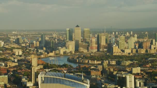 Londen November 2017 Zonsondergang Luchtfoto Londen Stadsgezicht Canary Wharf Financiële — Stockvideo