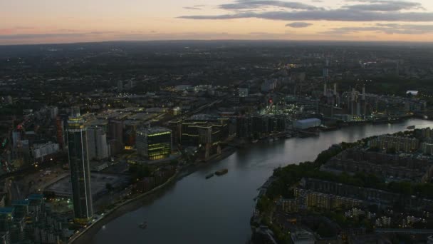 Günbatımı Londra Cityscape Thames Nehri Havadan Görünümü Aydınlatılmış Binalar Covent — Stok video